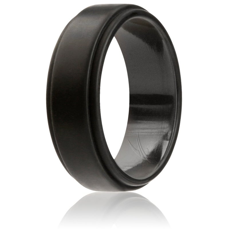 ROQ Silicone Rubber Wedding Ring for Men, Comfort Fit, Men's Wedding Band, Breathable Rubber Engagement Band, 8mm Wide 2mm Thick, Step Edge, Single, Black, Size 9 - Image 1